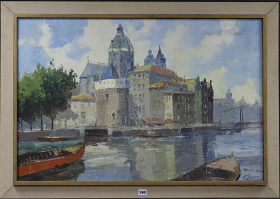 A large oil of Amsterdam, 90.5 x 60cm